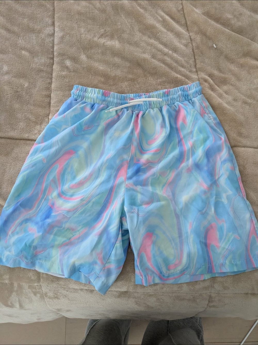 Kids Pastel Swirl Swim Trunks - Blue/Pink